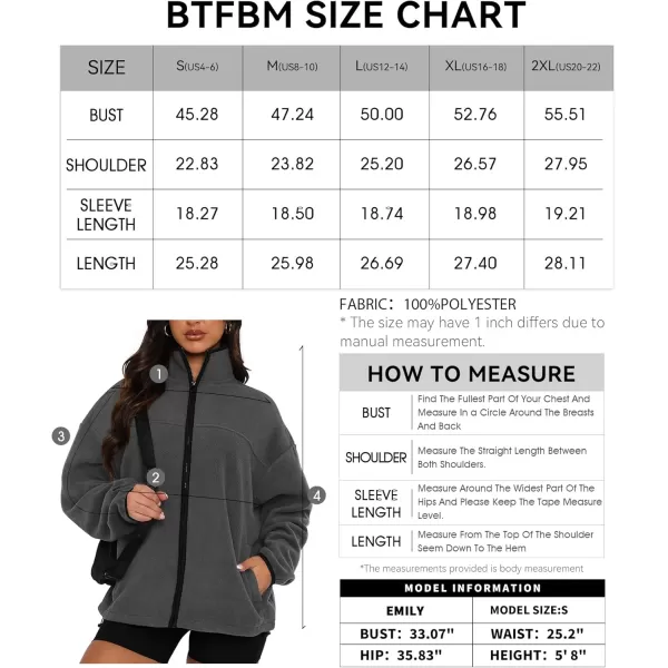 BTFBM Womens Zip Up Fleece Jackets Stand Collar 2024 Fall Winter Outerwear Casual Fuzzy Coats with PocketsDark Grey