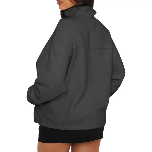 BTFBM Womens Zip Up Fleece Jackets Stand Collar 2024 Fall Winter Outerwear Casual Fuzzy Coats with PocketsDark Grey