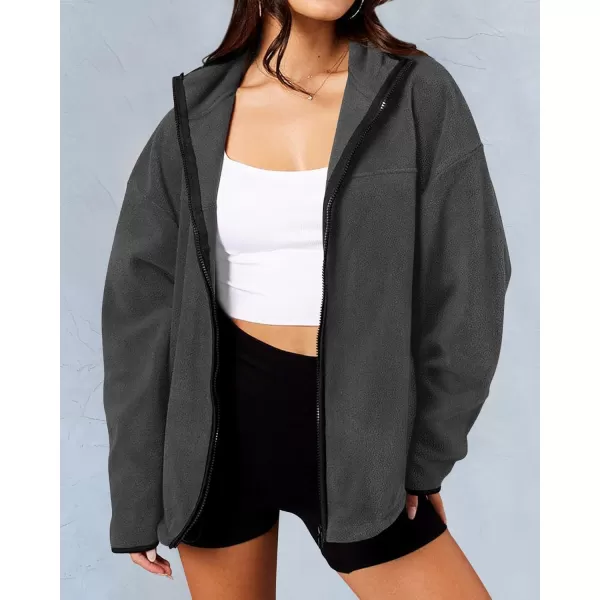 BTFBM Womens Zip Up Fleece Jackets Stand Collar 2024 Fall Winter Outerwear Casual Fuzzy Coats with PocketsDark Grey