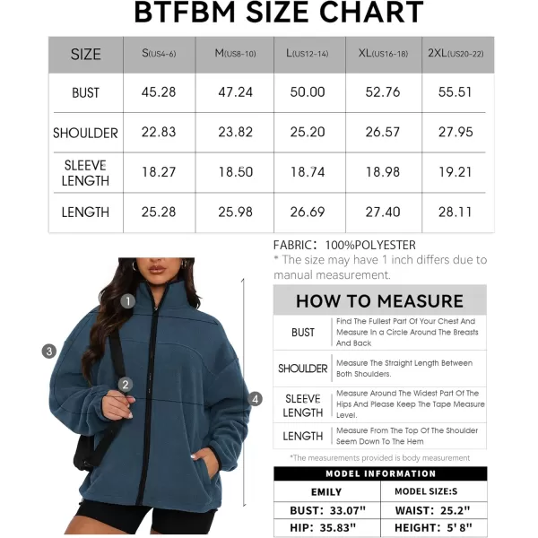 BTFBM Womens Zip Up Fleece Jackets Stand Collar 2024 Fall Winter Outerwear Casual Fuzzy Coats with PocketsGrey Blue