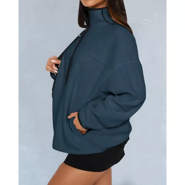 BTFBM Womens Zip Up Fleece Jackets Stand Collar 2024 Fall Winter Outerwear Casual Fuzzy Coats with PocketsGrey Blue