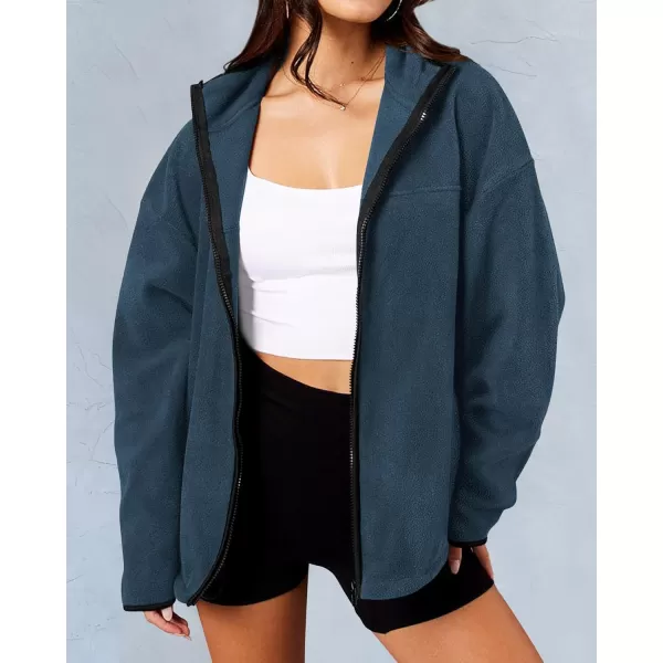 BTFBM Womens Zip Up Fleece Jackets Stand Collar 2024 Fall Winter Outerwear Casual Fuzzy Coats with PocketsGrey Blue