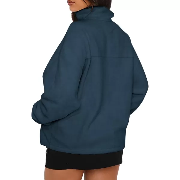 BTFBM Womens Zip Up Fleece Jackets Stand Collar 2024 Fall Winter Outerwear Casual Fuzzy Coats with PocketsGrey Blue