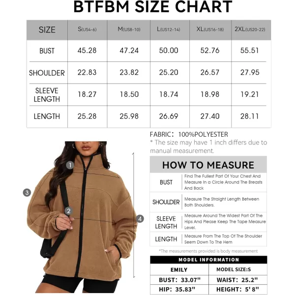 BTFBM Womens Zip Up Fleece Jackets Stand Collar 2024 Fall Winter Outerwear Casual Fuzzy Coats with PocketsKhaki