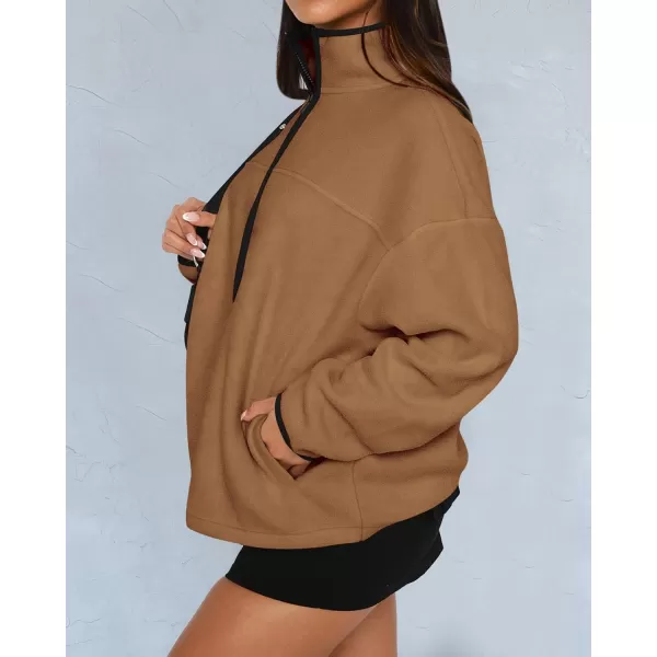 BTFBM Womens Zip Up Fleece Jackets Stand Collar 2024 Fall Winter Outerwear Casual Fuzzy Coats with PocketsKhaki