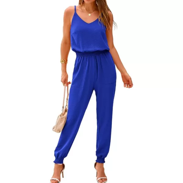 BTFBM Jumpsuits For Women Summer Casual Sleeveless Spaghetti Strap Long Pants Rompers Elastic Waist One Piece JumpsuitSolid Royal Blue
