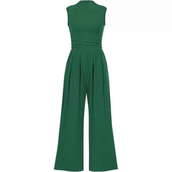 BTFBM One Piece Jumpsuits For Women Dressy Casual Summer Outfits Sleeveless Mock Neck Wide Leg Pants Rompers With PocketSolid Green