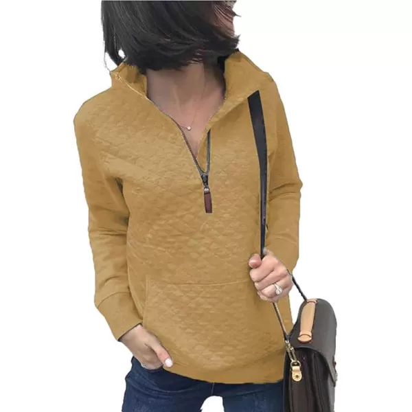 BTFBM Women Fashion Quilted Pattern Lightweight Zipper Long Sleeve Plain Casual Ladies Sweatshirts Pullovers Shirts TopsApricot