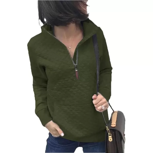 BTFBM Women Fashion Quilted Pattern Lightweight Zipper Long Sleeve Plain Casual Ladies Sweatshirts Pullovers Shirts TopsArmy Green
