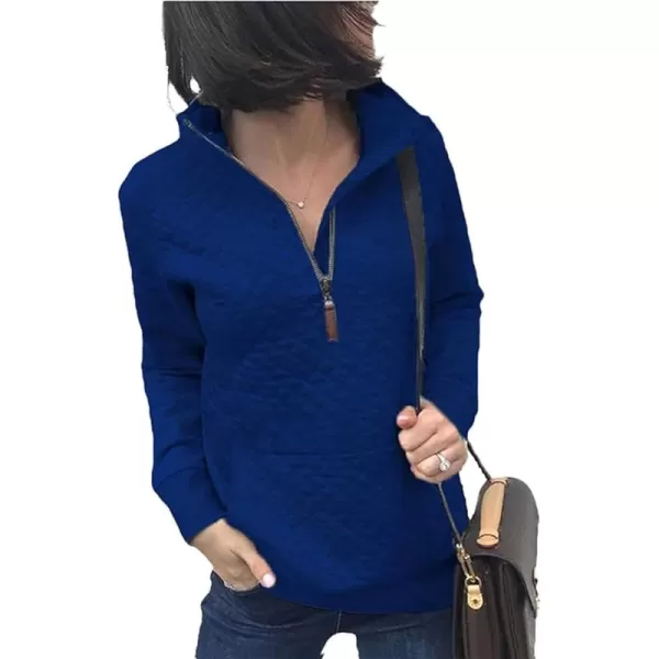 BTFBM Women Fashion Quilted Pattern Lightweight Zipper Long Sleeve Plain Casual Ladies Sweatshirts Pullovers Shirts TopsBlue