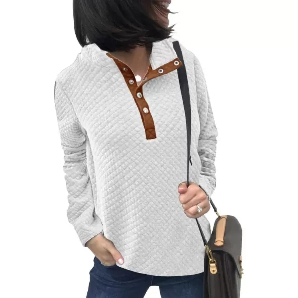 BTFBM Women Fashion Quilted Pattern Lightweight Zipper Long Sleeve Plain Casual Ladies Sweatshirts Pullovers Shirts TopsButton White