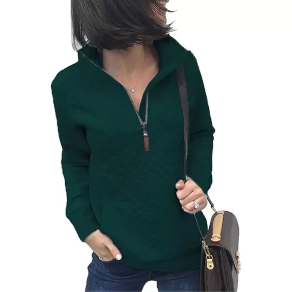 BTFBM Women Fashion Quilted Pattern Lightweight Zipper Long Sleeve Plain Casual Ladies Sweatshirts Pullovers Shirts TopsDark Green