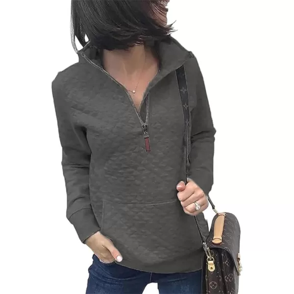 BTFBM Women Fashion Quilted Pattern Lightweight Zipper Long Sleeve Plain Casual Ladies Sweatshirts Pullovers Shirts TopsDark Grey