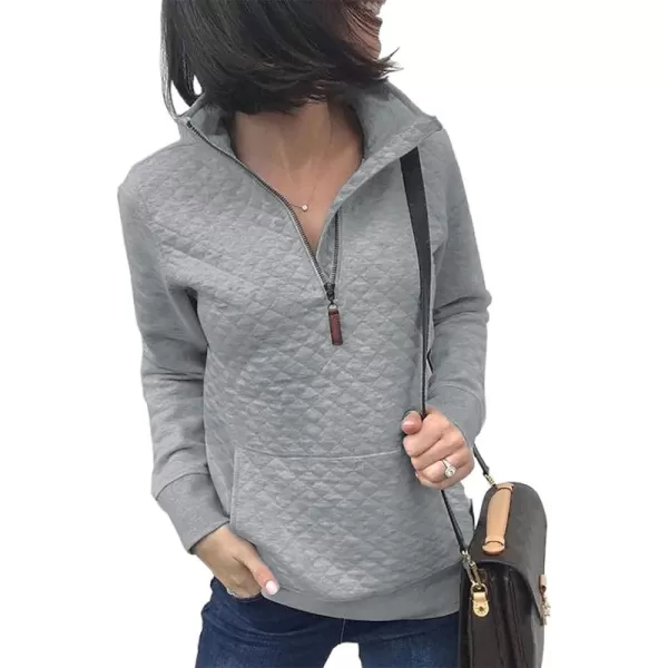BTFBM Women Fashion Quilted Pattern Lightweight Zipper Long Sleeve Plain Casual Ladies Sweatshirts Pullovers Shirts TopsLight Grey