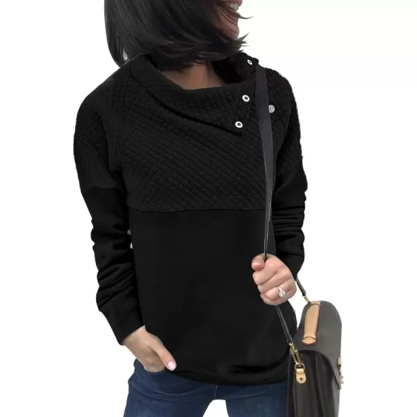BTFBM Women Fashion Quilted Pattern Lightweight Zipper Long Sleeve Plain Casual Ladies Sweatshirts Pullovers Shirts TopsOblique Black