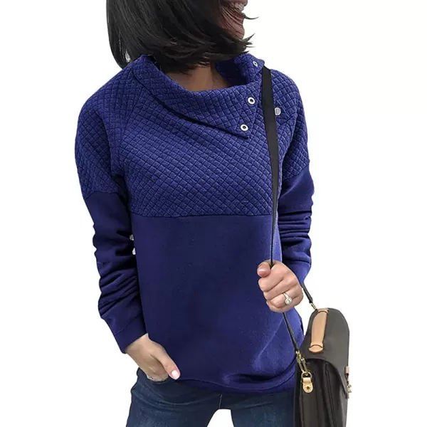BTFBM Women Fashion Quilted Pattern Lightweight Zipper Long Sleeve Plain Casual Ladies Sweatshirts Pullovers Shirts TopsOblique Blue