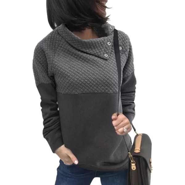 BTFBM Women Fashion Quilted Pattern Lightweight Zipper Long Sleeve Plain Casual Ladies Sweatshirts Pullovers Shirts TopsOblique Dark Grey