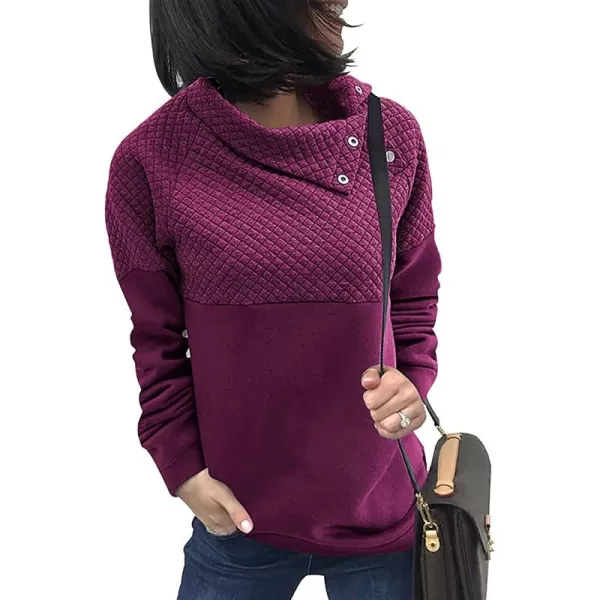 BTFBM Women Fashion Quilted Pattern Lightweight Zipper Long Sleeve Plain Casual Ladies Sweatshirts Pullovers Shirts TopsOblique Dark Rose Red