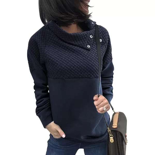 BTFBM Women Fashion Quilted Pattern Lightweight Zipper Long Sleeve Plain Casual Ladies Sweatshirts Pullovers Shirts TopsOblique Navy