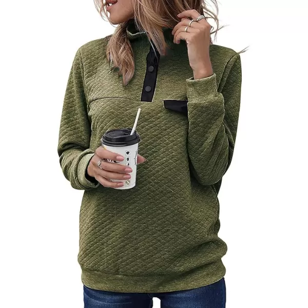 BTFBM Women Fashion Quilted Pattern Lightweight Zipper Long Sleeve Plain Casual Ladies Sweatshirts Pullovers Shirts TopsPure Army Green