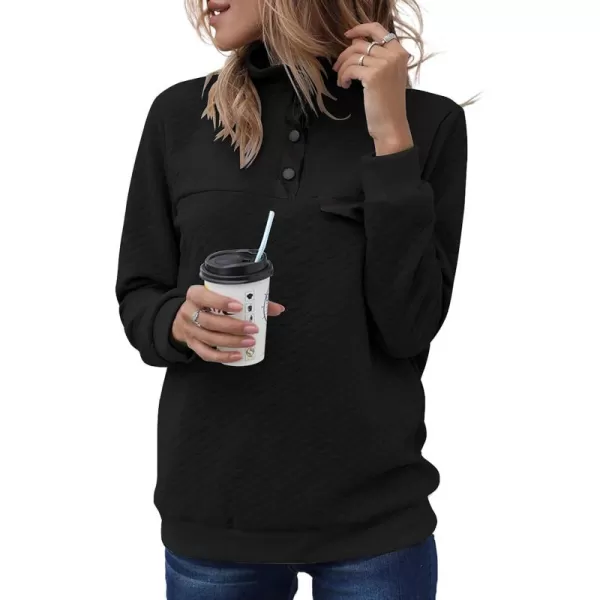 BTFBM Women Fashion Quilted Pattern Lightweight Zipper Long Sleeve Plain Casual Ladies Sweatshirts Pullovers Shirts TopsPure Black