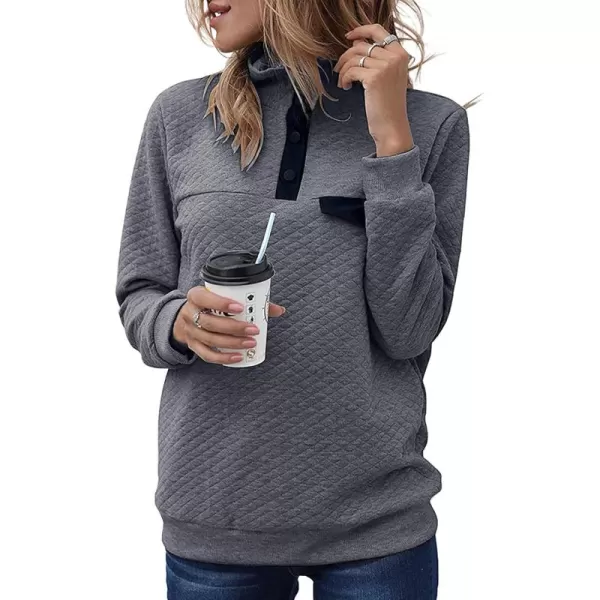 BTFBM Women Fashion Quilted Pattern Lightweight Zipper Long Sleeve Plain Casual Ladies Sweatshirts Pullovers Shirts TopsPure Dark Grey