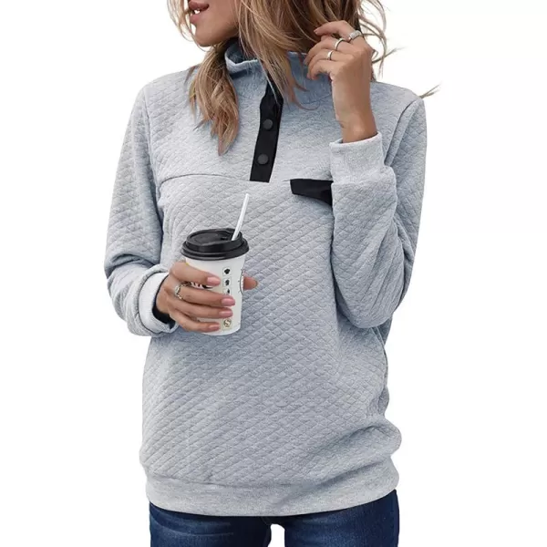 BTFBM Women Fashion Quilted Pattern Lightweight Zipper Long Sleeve Plain Casual Ladies Sweatshirts Pullovers Shirts TopsPure Grey