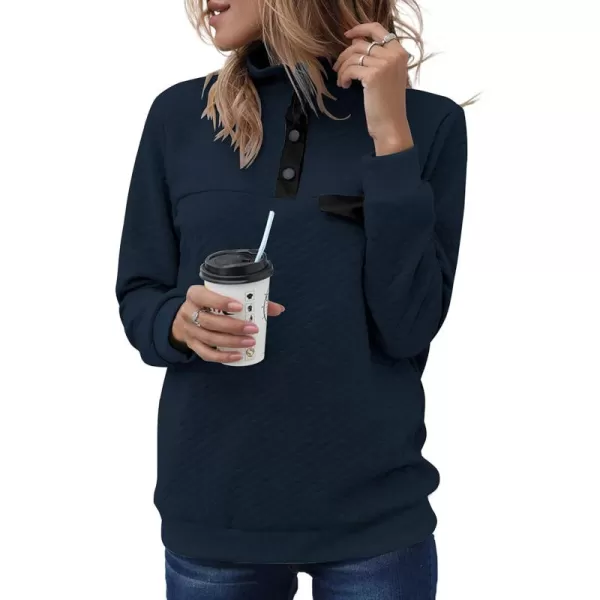 BTFBM Women Fashion Quilted Pattern Lightweight Zipper Long Sleeve Plain Casual Ladies Sweatshirts Pullovers Shirts TopsPure Navy