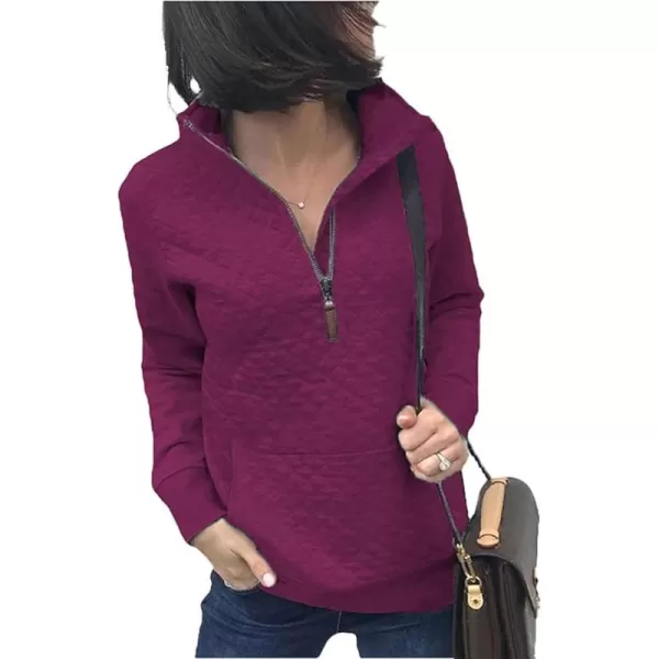 BTFBM Women Fashion Quilted Pattern Lightweight Zipper Long Sleeve Plain Casual Ladies Sweatshirts Pullovers Shirts TopsPurple Red
