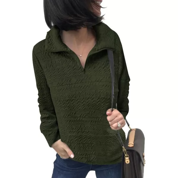 BTFBM Women Fashion Quilted Pattern Lightweight Zipper Long Sleeve Plain Casual Ladies Sweatshirts Pullovers Shirts TopsWhite and Army Green
