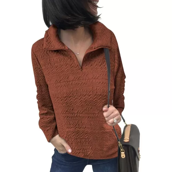 BTFBM Women Fashion Quilted Pattern Lightweight Zipper Long Sleeve Plain Casual Ladies Sweatshirts Pullovers Shirts TopsWhite and Brick Red
