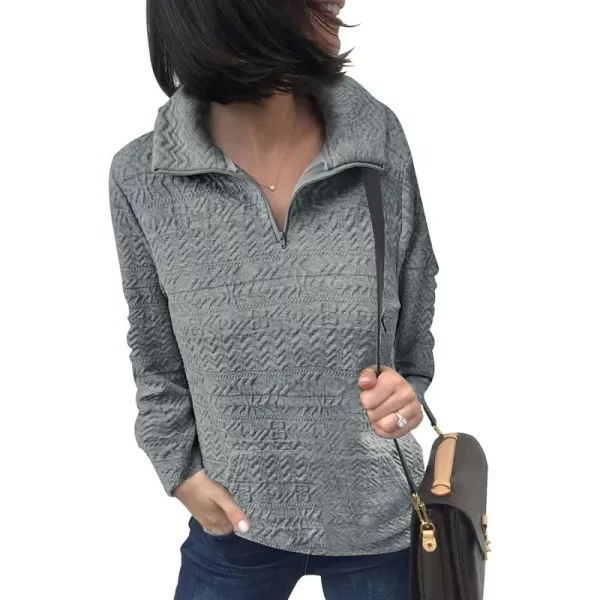 BTFBM Women Fashion Quilted Pattern Lightweight Zipper Long Sleeve Plain Casual Ladies Sweatshirts Pullovers Shirts TopsWhite and Grey