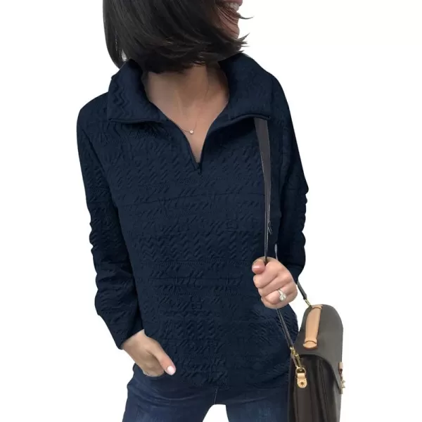 BTFBM Women Fashion Quilted Pattern Lightweight Zipper Long Sleeve Plain Casual Ladies Sweatshirts Pullovers Shirts TopsWhite and Navy