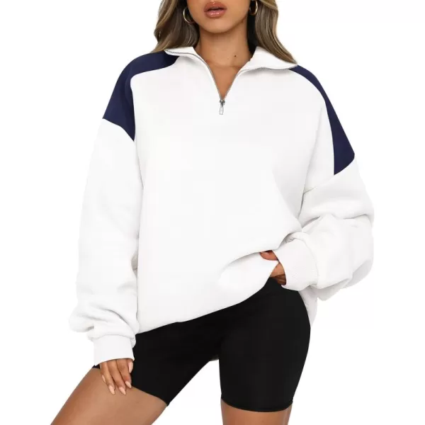 BTFBM Women Oversized Sweatshirt 2024 Fall Winter 14 Zip Long Sleeve Activewear Color Block Casual Y2k Pullover TopsBeige White