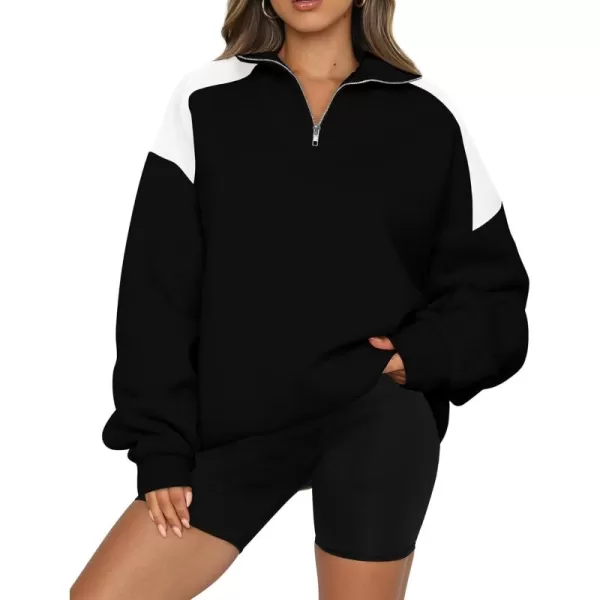 BTFBM Women Oversized Sweatshirt 2024 Fall Winter 14 Zip Long Sleeve Activewear Color Block Casual Y2k Pullover TopsBlack