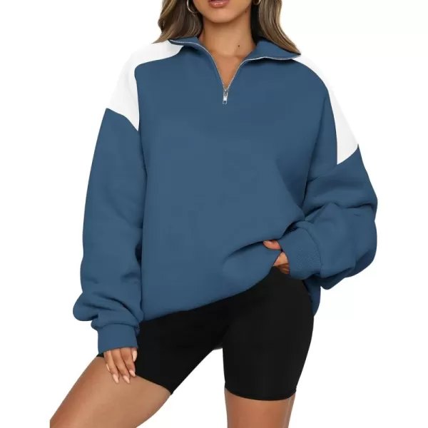 BTFBM Women Oversized Sweatshirt 2024 Fall Winter 14 Zip Long Sleeve Activewear Color Block Casual Y2k Pullover TopsDark Blue