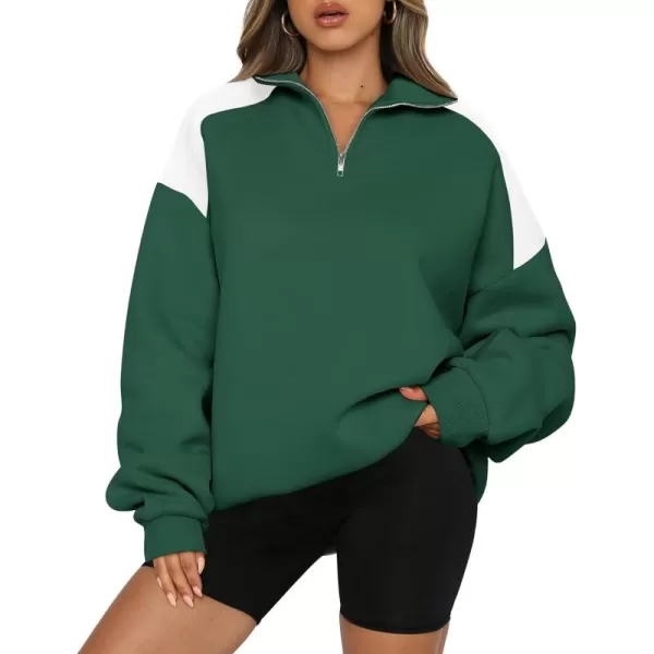 BTFBM Women Oversized Sweatshirt 2024 Fall Winter 14 Zip Long Sleeve Activewear Color Block Casual Y2k Pullover TopsDark Green