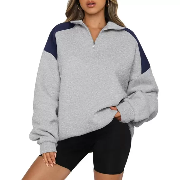 BTFBM Women Oversized Sweatshirt 2024 Fall Winter 14 Zip Long Sleeve Activewear Color Block Casual Y2k Pullover TopsLight Grey