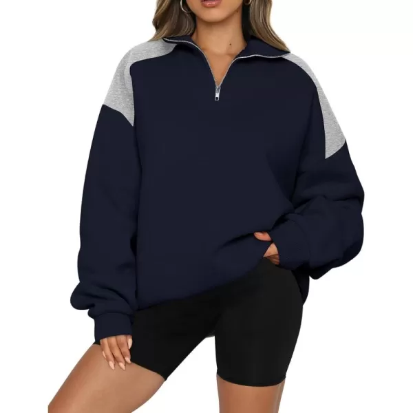 BTFBM Women Oversized Sweatshirt 2024 Fall Winter 14 Zip Long Sleeve Activewear Color Block Casual Y2k Pullover TopsNavy