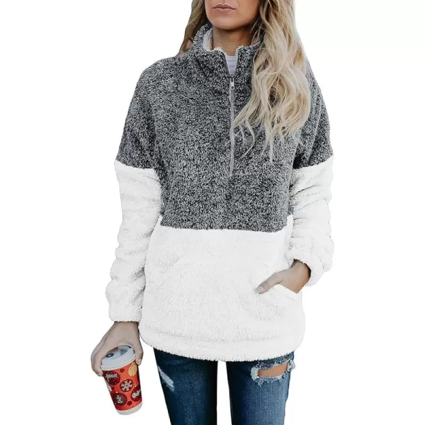 BTFBM Women Sherpa Pullover Quarter Zip Long Sleeve Fluffy Soft Fleece Jackets Sweaters Sweatshirts Hoodies Outwear CoatGrey