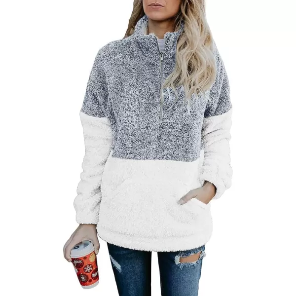 BTFBM Women Sherpa Pullover Quarter Zip Long Sleeve Fluffy Soft Fleece Jackets Sweaters Sweatshirts Hoodies Outwear CoatGrey Blue