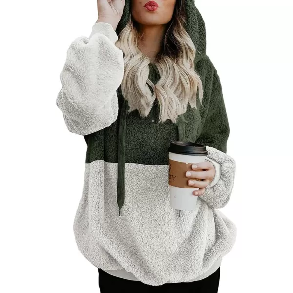 BTFBM Women Sherpa Pullover Quarter Zip Long Sleeve Fluffy Soft Fleece Jackets Sweaters Sweatshirts Hoodies Outwear CoatQarmy Green