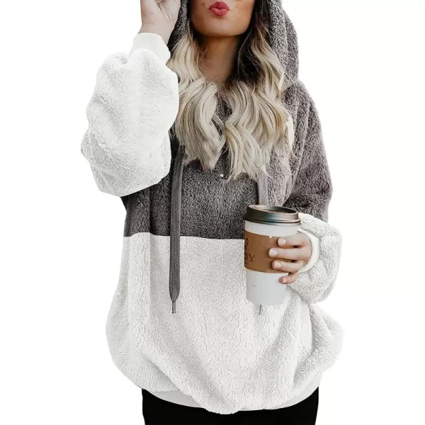 BTFBM Women Sherpa Pullover Quarter Zip Long Sleeve Fluffy Soft Fleece Jackets Sweaters Sweatshirts Hoodies Outwear CoatQgrey