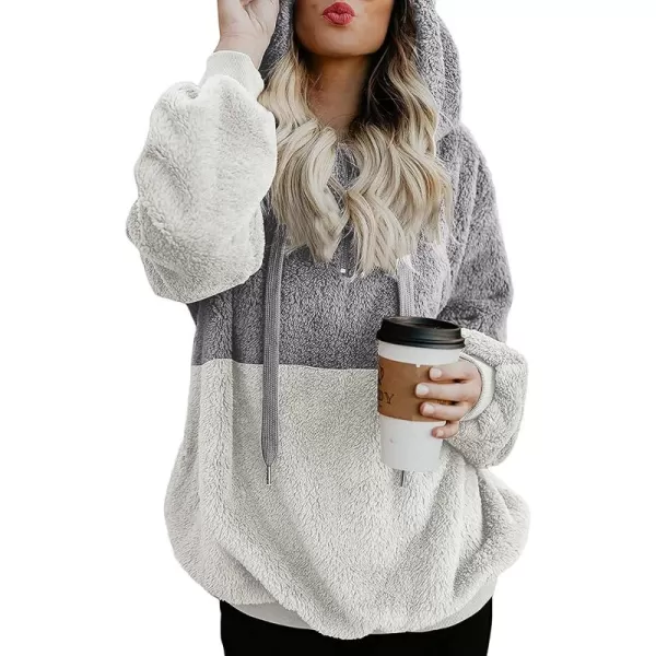 BTFBM Women Sherpa Pullover Quarter Zip Long Sleeve Fluffy Soft Fleece Jackets Sweaters Sweatshirts Hoodies Outwear CoatQlight Grey