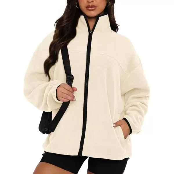 BTFBM Womens Zip Up Fleece Jackets Stand Collar 2024 Fall Winter Outerwear Casual Fuzzy Coats with PocketsApricot