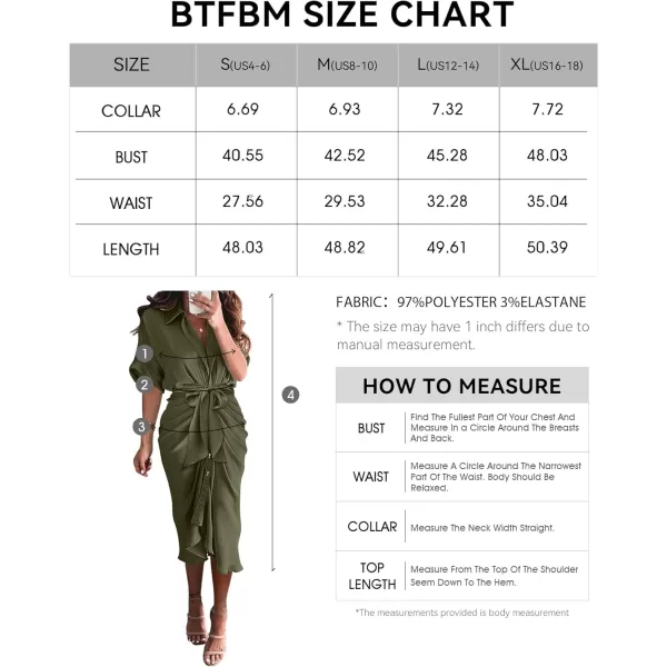 BTFBM 2024 Women Button Down Ruched Shirt Dresses Short Sleeve Lapel V Neck Elegant Party Spring Summer Maxi Satin DressShort Sleeve Army Green