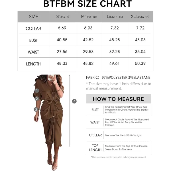 BTFBM 2024 Women Button Down Ruched Shirt Dresses Short Sleeve Lapel V Neck Elegant Party Spring Summer Maxi Satin DressShort Sleeve Dark Brown