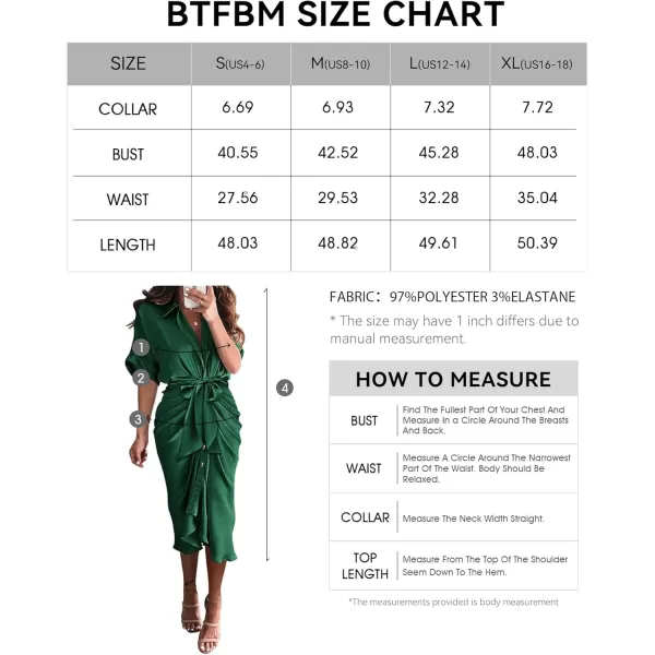 BTFBM 2024 Women Button Down Ruched Shirt Dresses Short Sleeve Lapel V Neck Elegant Party Spring Summer Maxi Satin DressShort Sleeve Deep Green