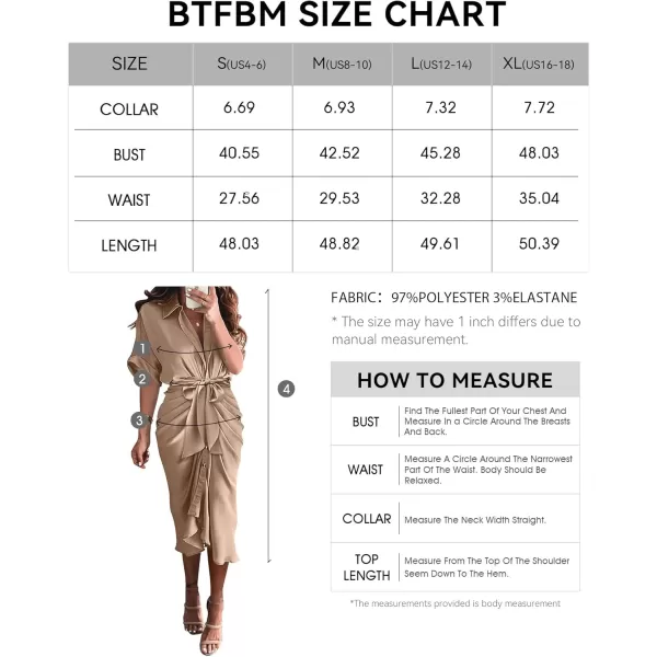 BTFBM 2024 Women Button Down Ruched Shirt Dresses Short Sleeve Lapel V Neck Elegant Party Spring Summer Maxi Satin DressShort Sleeve Light Khaki