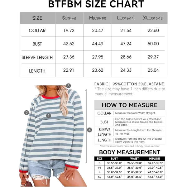 BTFBM Long Sleeve Shirts for Women Casual Tops Crew Neck Loose Color Block Striped Shirt Top Pullover 2024 Fall ClothesBlue Grey White